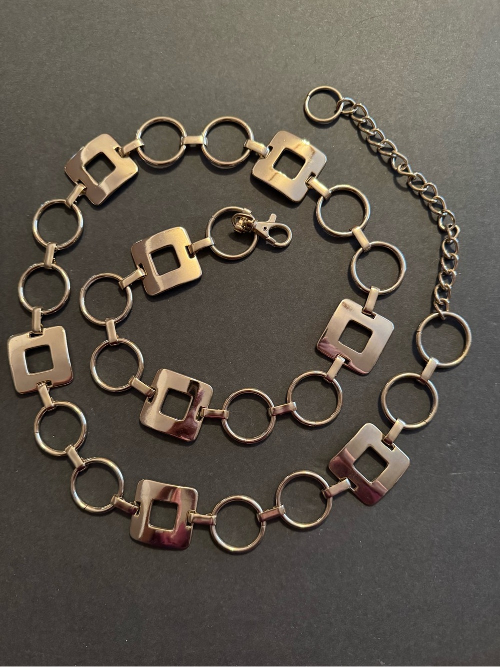 Polished Silver-Tone Linked Belt with Square Accents